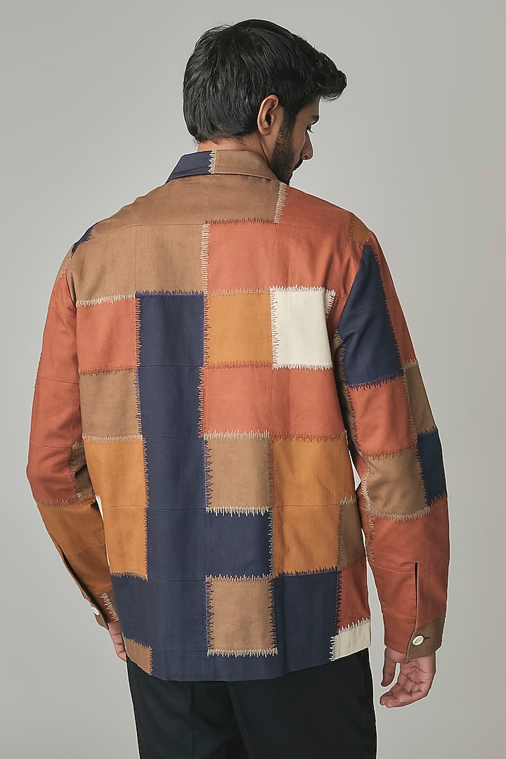 Multi-Colored Handloom Denim Jacket by Countrymade at Pernia's Pop Up Shop