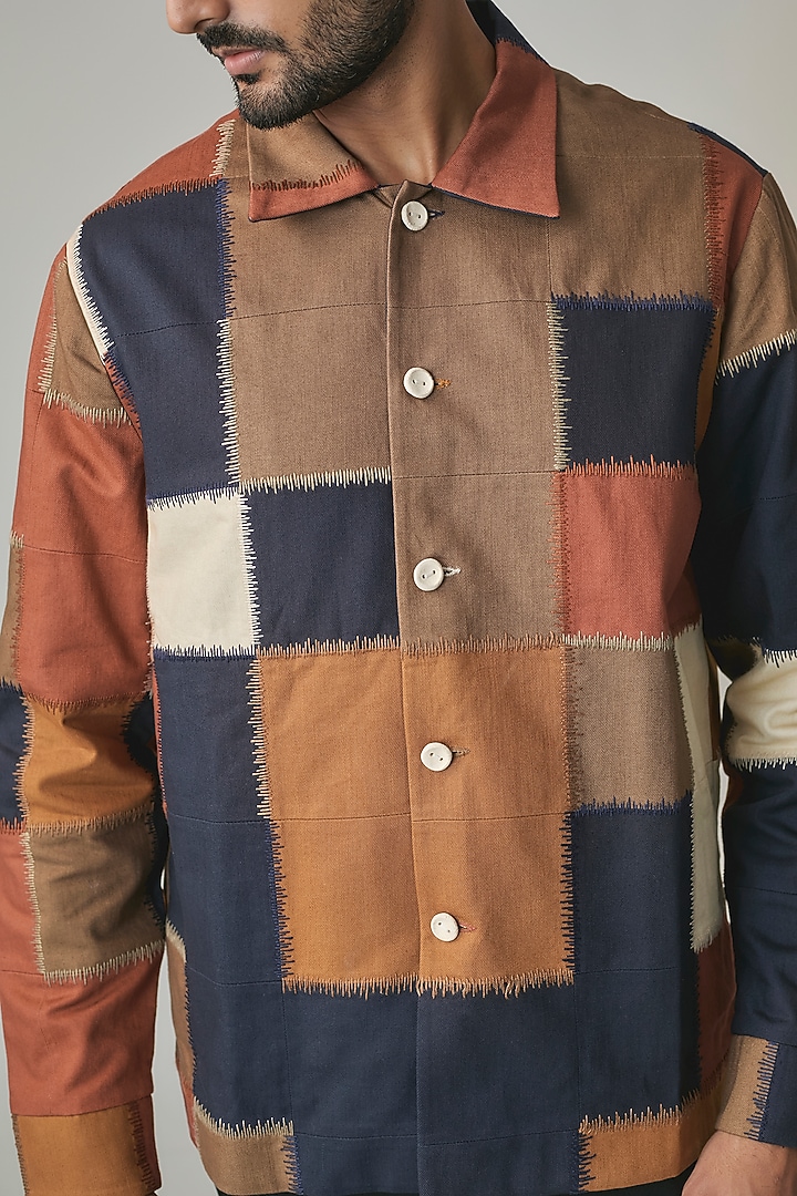 Multi-Colored Handloom Denim Jacket by Countrymade at Pernia's Pop Up Shop