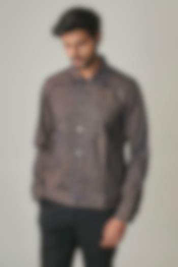 Navy-Bronze Handloom Denim Jacket by Countrymade at Pernia's Pop Up Shop