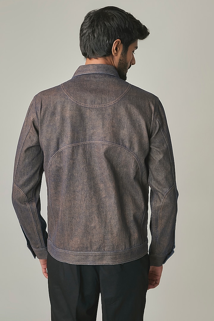 Navy-Bronze Handloom Denim Jacket by Countrymade at Pernia's Pop Up Shop