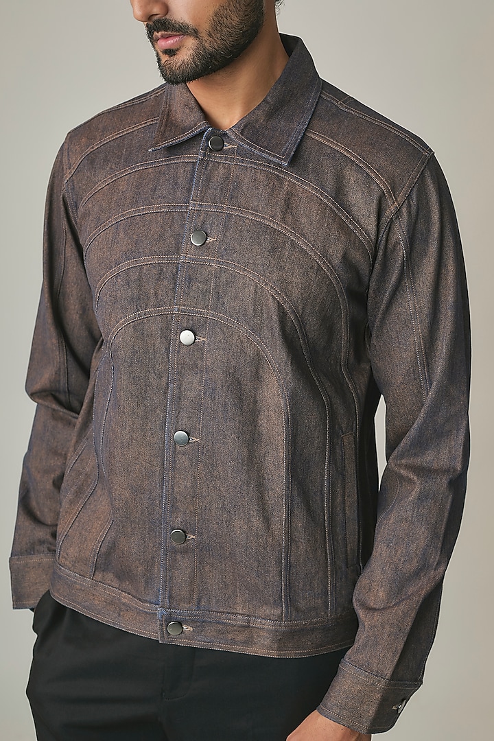 Navy-Bronze Handloom Denim Jacket by Countrymade at Pernia's Pop Up Shop