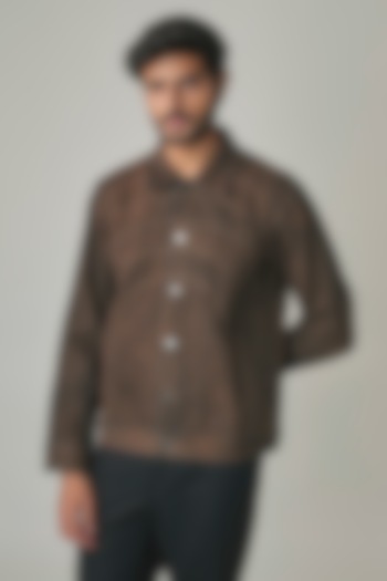 Black-Bronze Handloom Denim Jacket by Countrymade at Pernia's Pop Up Shop