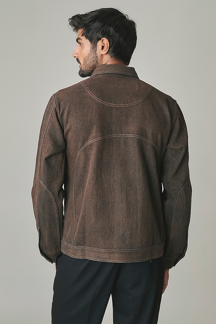 Black-Bronze Handloom Denim Jacket by Countrymade at Pernia's Pop Up Shop