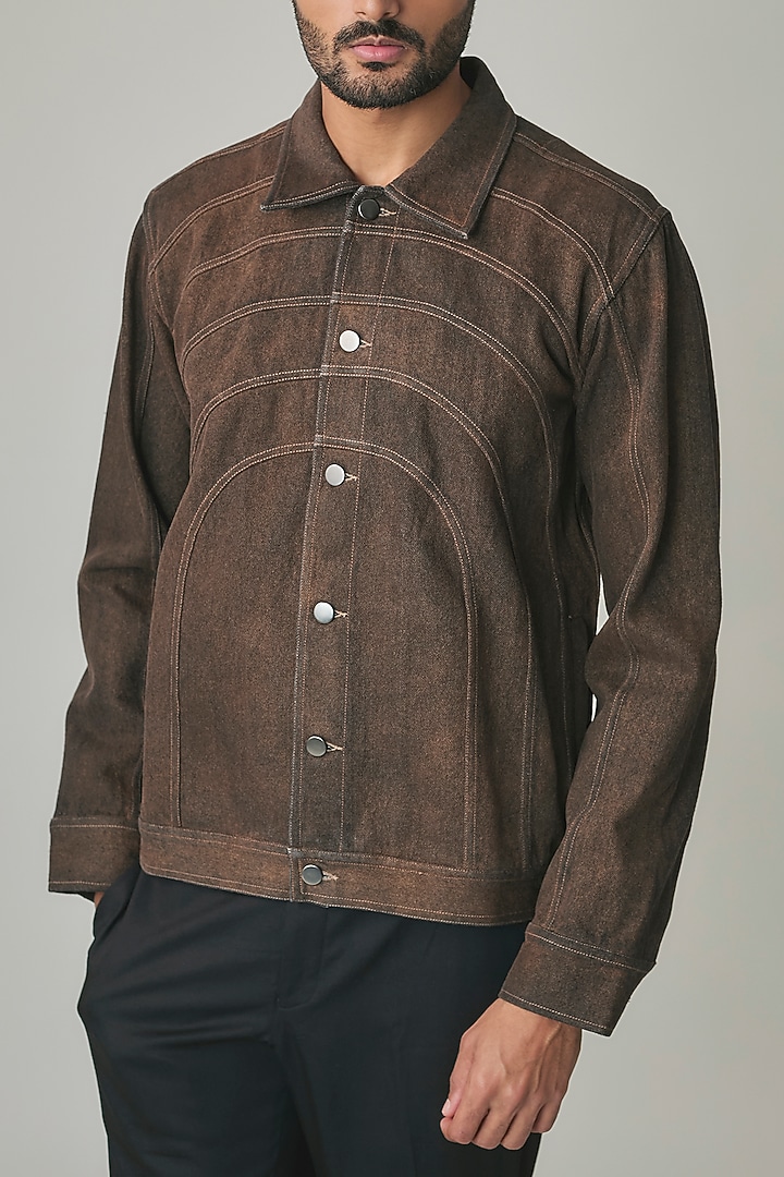 Black-Bronze Handloom Denim Jacket by Countrymade at Pernia's Pop Up Shop