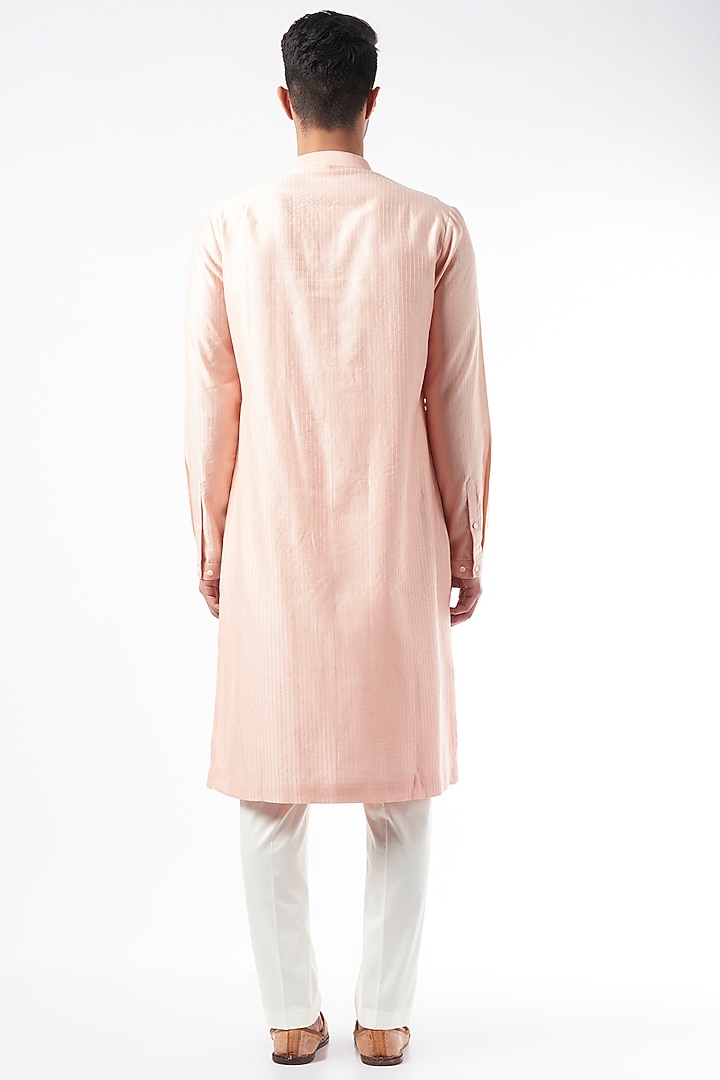Pink Chanderi Hand Embroidered Kurta Set by Countrymade at Pernia's Pop Up Shop