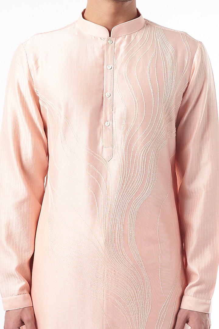Pink Chanderi Hand Embroidered Kurta Set by Countrymade at Pernia's Pop Up Shop