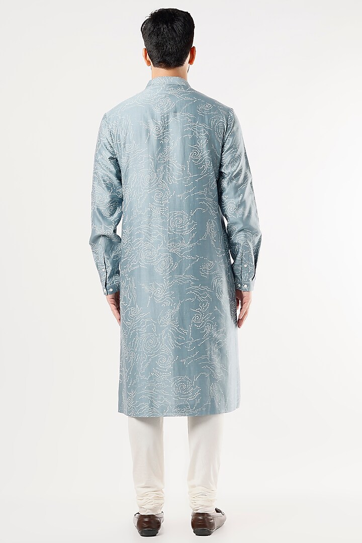 Sky Blue Chanderi Printed Kurta Set by Countrymade at Pernia's Pop Up Shop