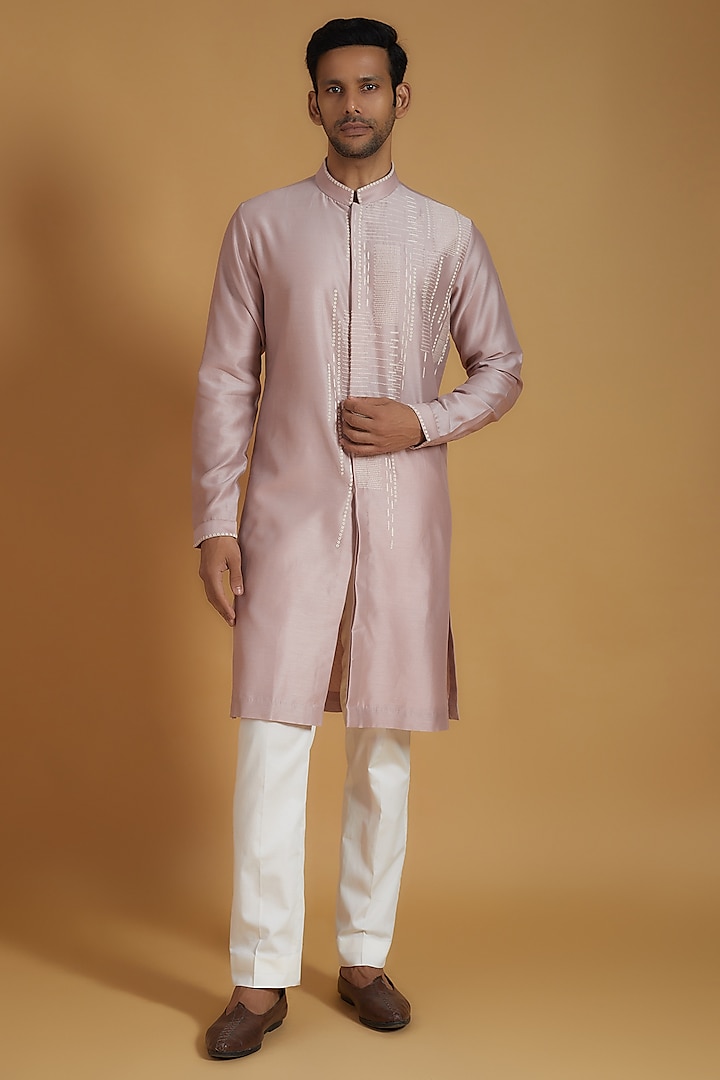 Old Rose Chanderi Kurta Set by Countrymade at Pernia's Pop Up Shop