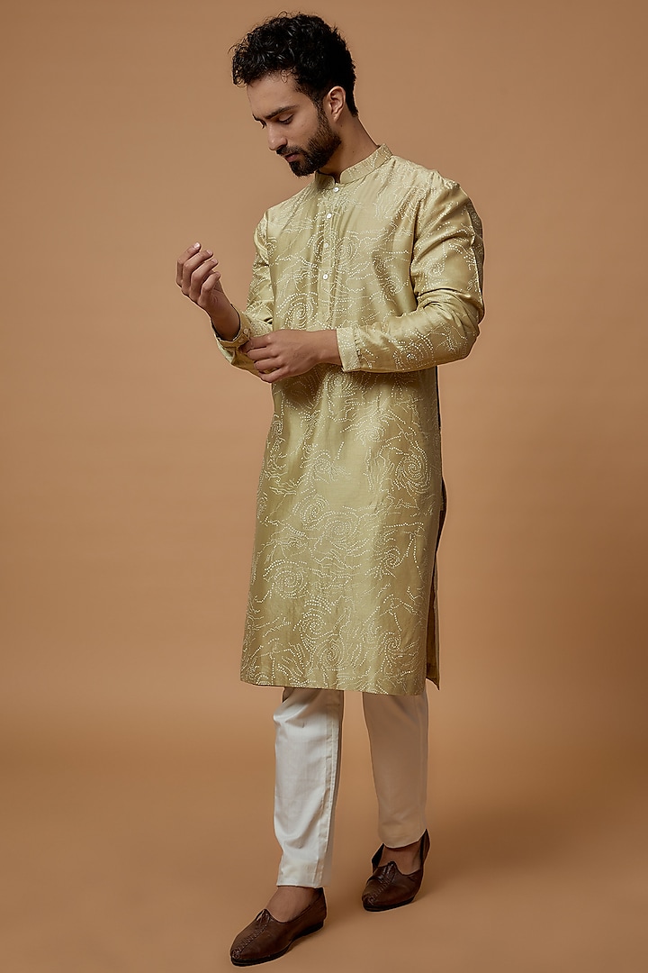 Green Chanderi Hand Embroidered Kurta by Countrymade