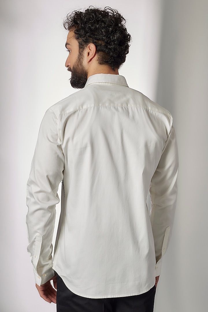 White Cotton Satin Embroidered Party Wear Shirt by Countrymade at Pernia's Pop Up Shop