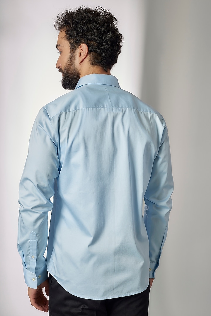 Sky Blue Cotton Satin Embroidered Party Wear Shirt by Countrymade at Pernia's Pop Up Shop