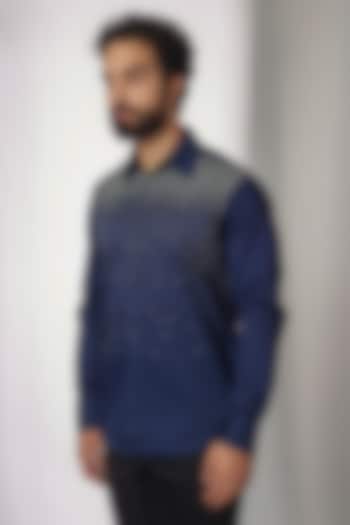 Navy Blue Cotton Satin Embroidered Party Wear Shirt by Countrymade at Pernia's Pop Up Shop
