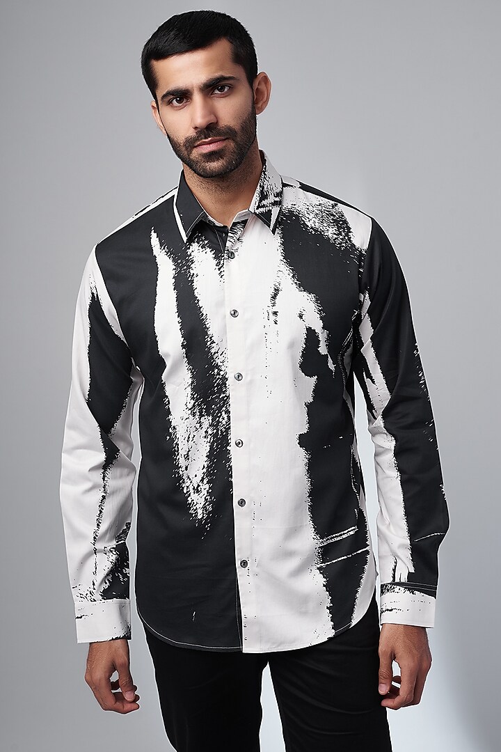 Black Cotton Printed Shirt by Countrymade