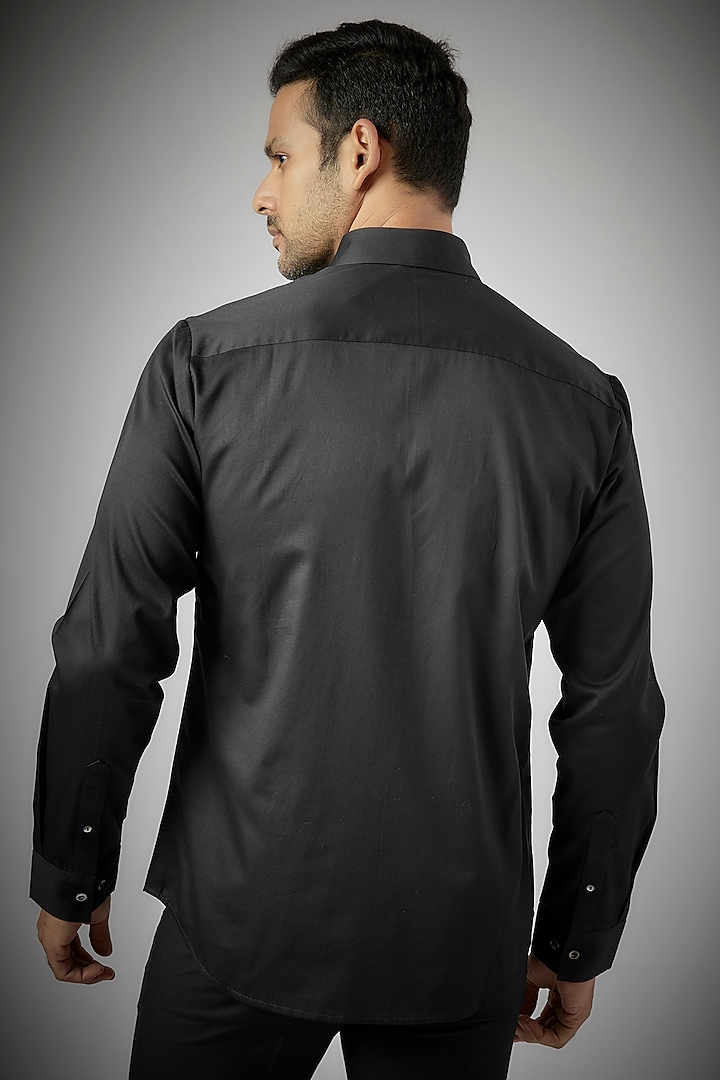 Black Cotton Hand Embroidered Party Wear Shirt by Countrymade at Pernia's Pop Up Shop