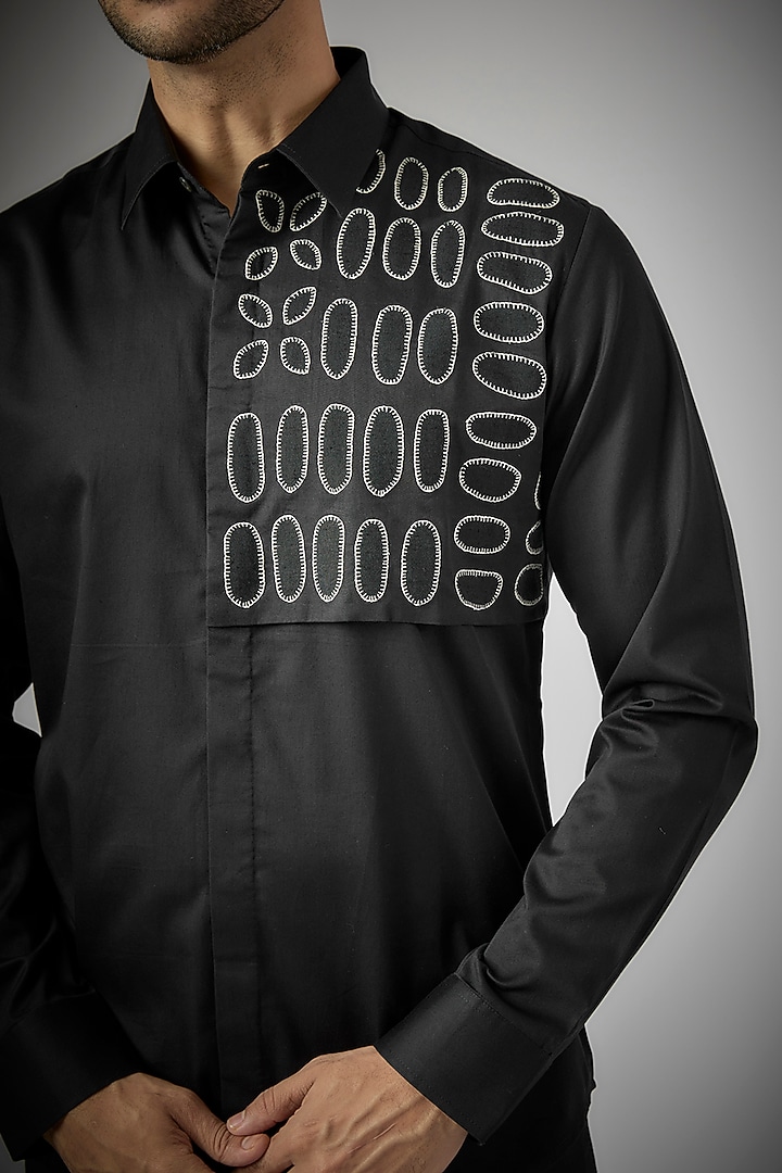 Black Cotton Hand Embroidered Party Wear Shirt by Countrymade at Pernia's Pop Up Shop