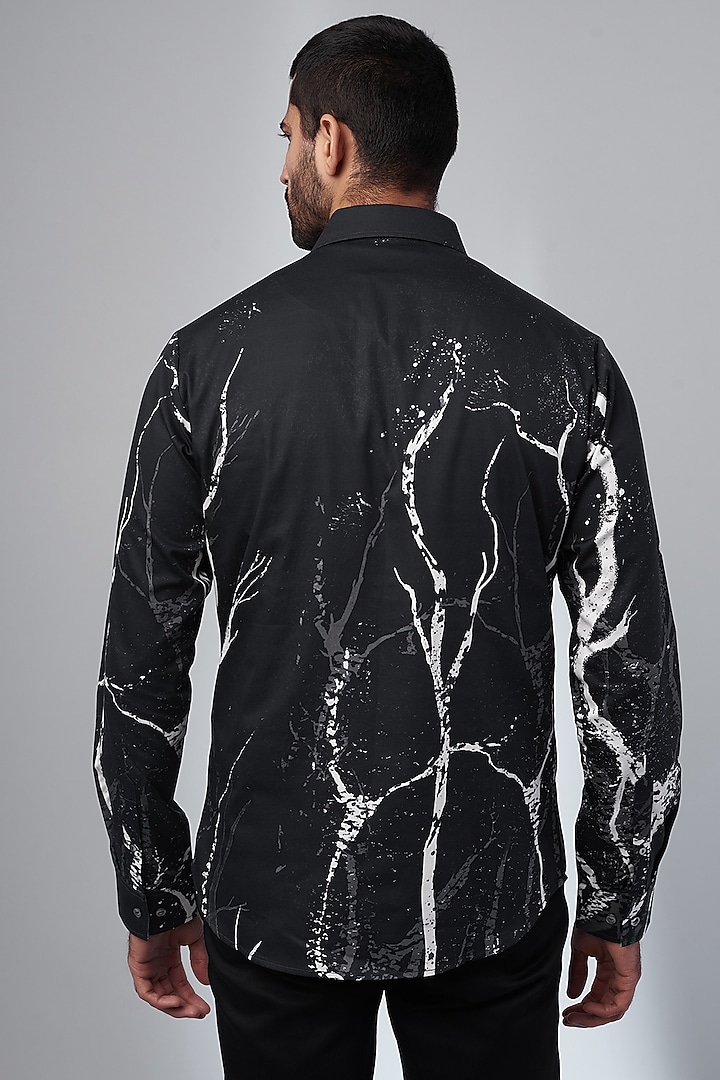 Black Cotton Printed Party Wear Shirt by Countrymade at Pernia's Pop Up Shop