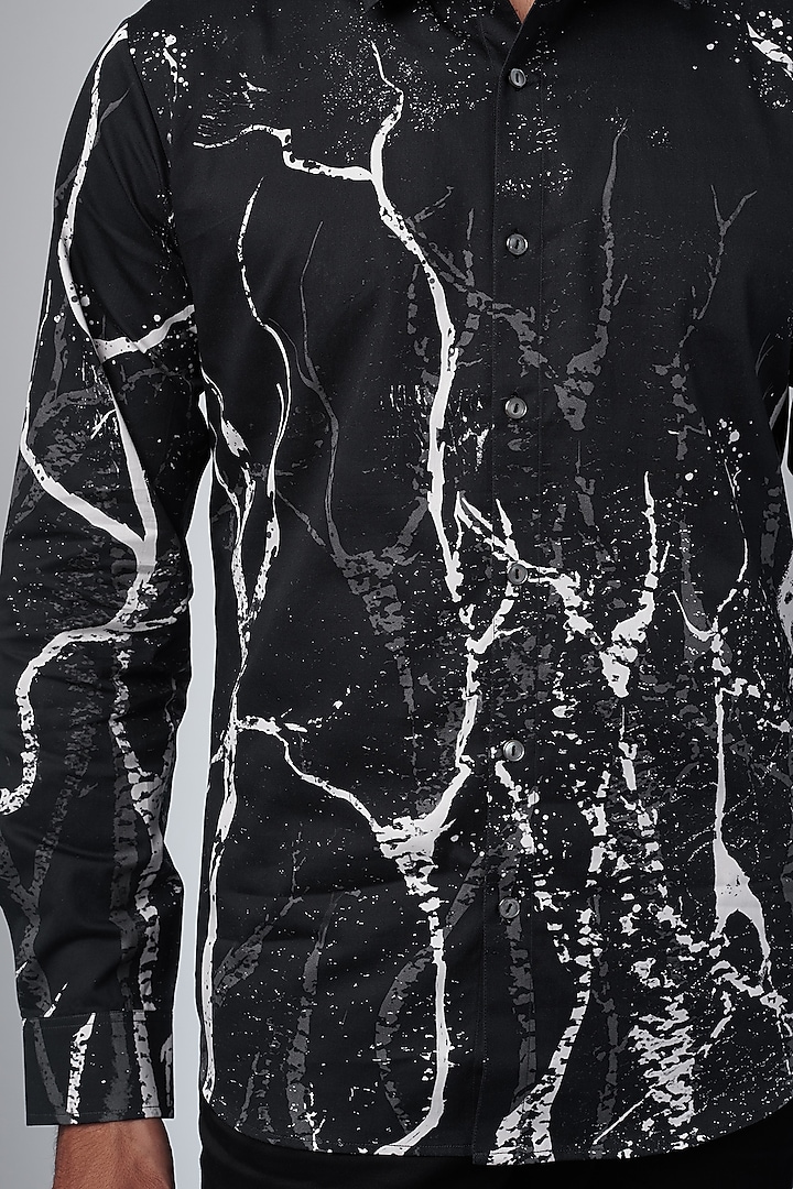 Black Cotton Printed Party Wear Shirt by Countrymade at Pernia's Pop Up Shop