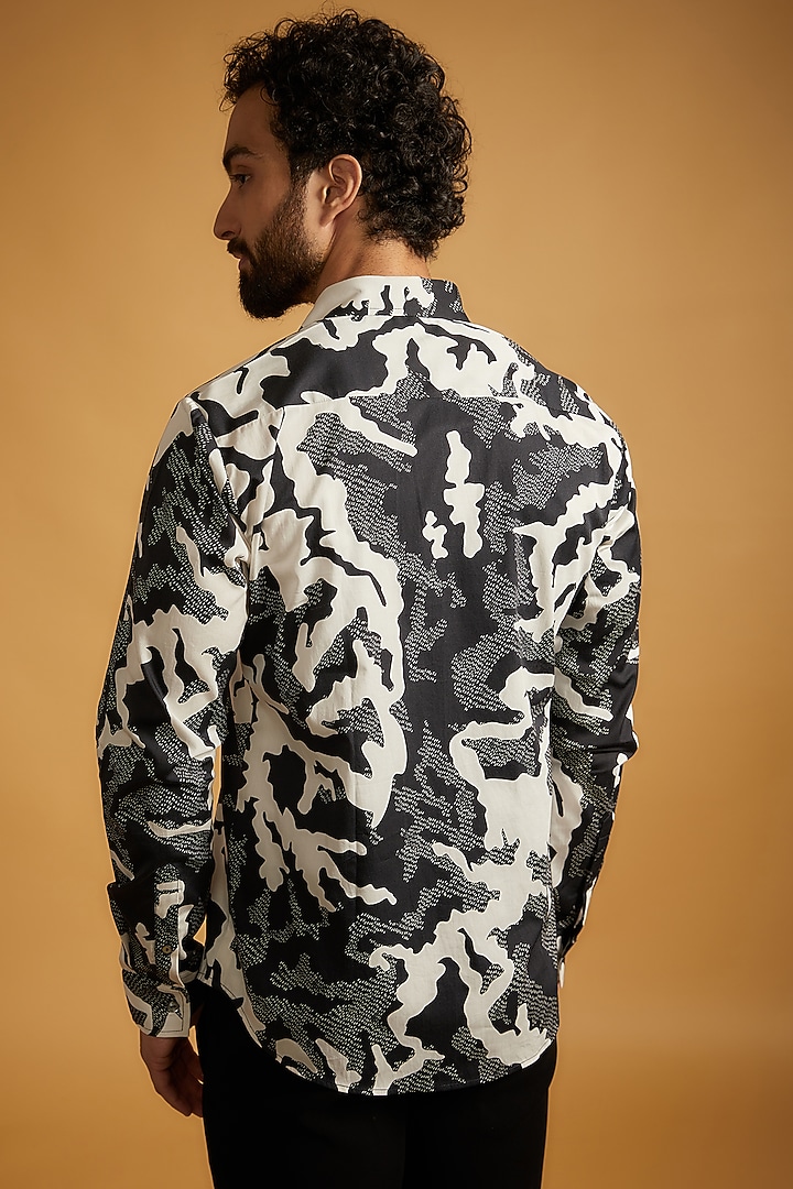 Black & White Cotton Printed Party Wear Shirt by Countrymade at Pernia's Pop Up Shop