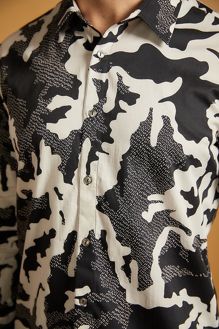 Black & White Cotton Printed Party Wear Shirt by Countrymade at Pernia's Pop Up Shop