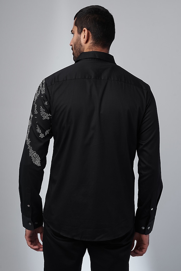 Black Cotton Satin Embroidered Party Wear Shirt by Countrymade at Pernia's Pop Up Shop