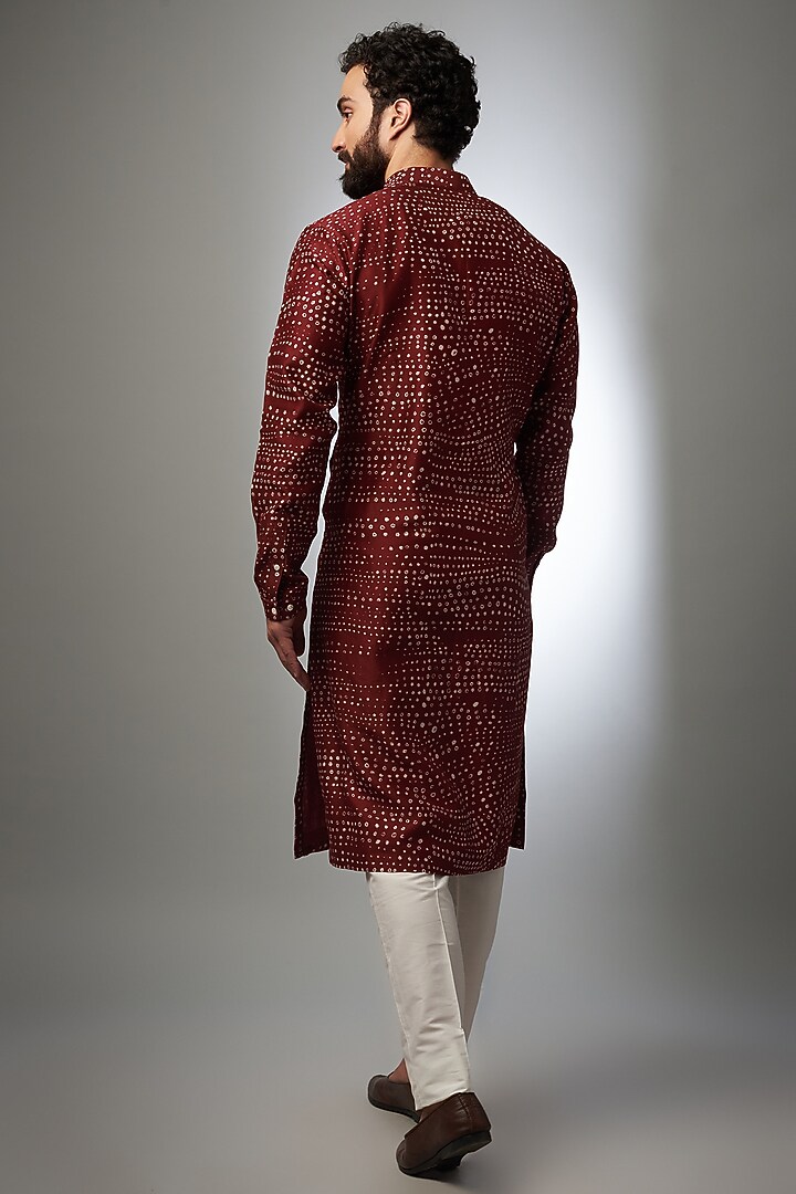 Red Pure Silk Bandhani Printed Kurta by Countrymade at Pernia's Pop Up Shop