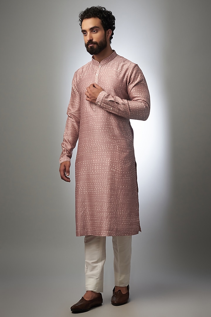 Old Rose Pink Pure Silk Bandhani Printed Kurta by Countrymade at Pernia's Pop Up Shop