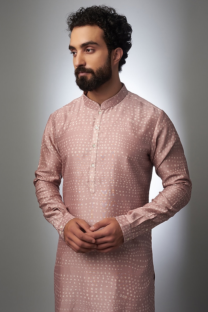 Old Rose Pink Pure Silk Bandhani Printed Kurta by Countrymade at Pernia's Pop Up Shop