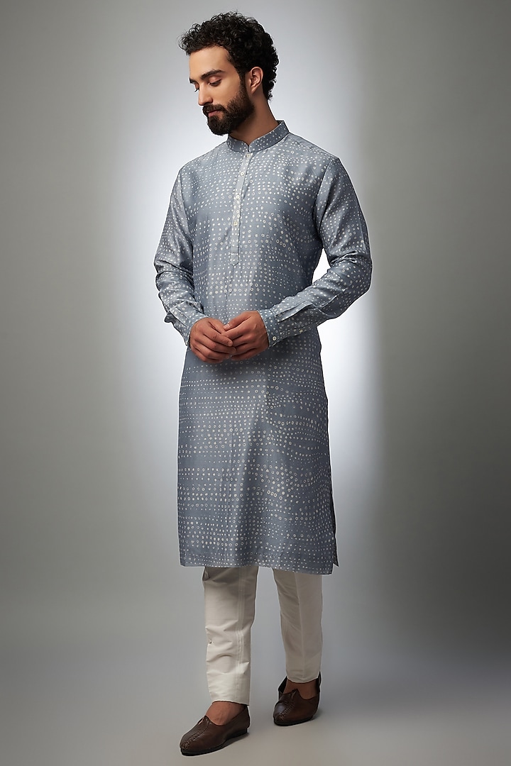 Light Blue Pure Silk Bandhani Printed Kurta by Countrymade at Pernia's Pop Up Shop