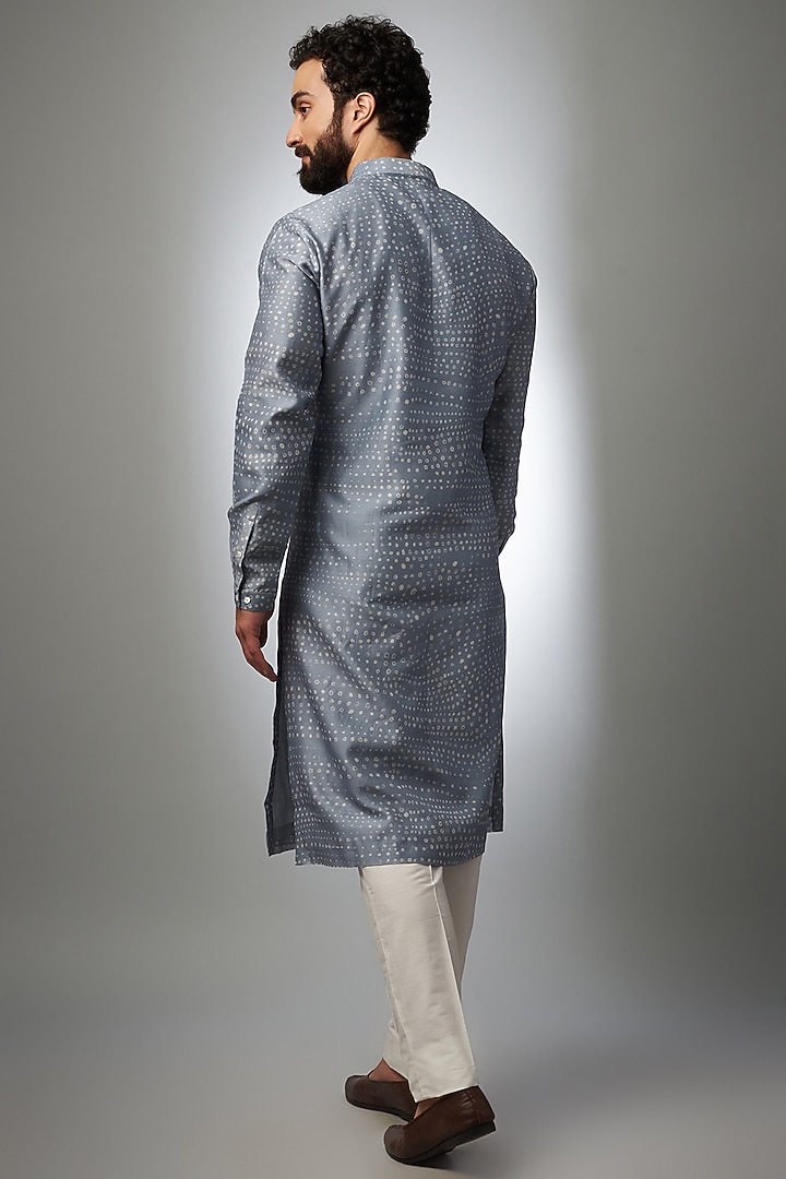 Light Blue Pure Silk Bandhani Printed Kurta by Countrymade at Pernia's Pop Up Shop