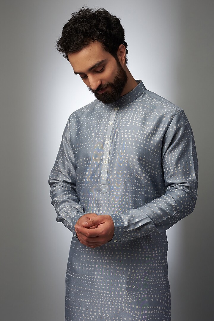 Light Blue Pure Silk Bandhani Printed Kurta by Countrymade at Pernia's Pop Up Shop
