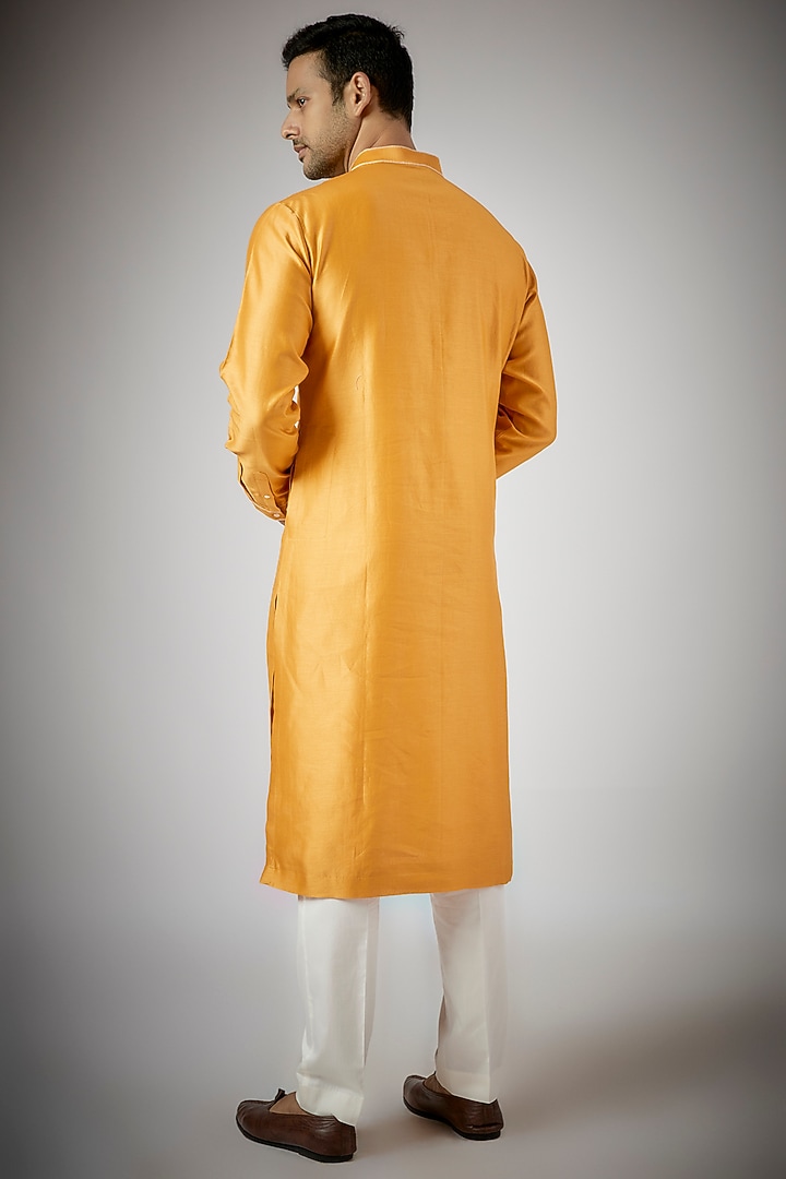Mustard Cotton Silk Hand Embroidered Kurta Set by Countrymade at Pernia's Pop Up Shop