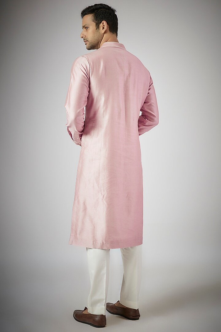 Old Rose Cotton Silk Hand Embroidered Kurta Set by Countrymade at Pernia's Pop Up Shop