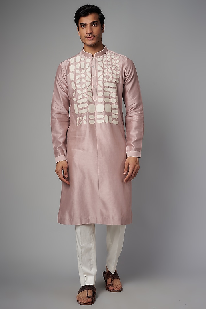 Onion Pink Chanderi Hand Embroidered Kurta Set by Countrymade at Pernia's Pop Up Shop