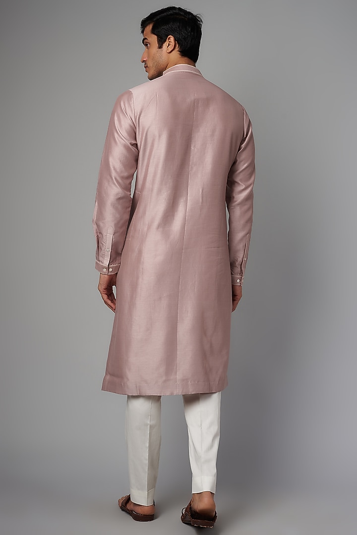 Onion Pink Chanderi Hand Embroidered Kurta Set by Countrymade at Pernia's Pop Up Shop