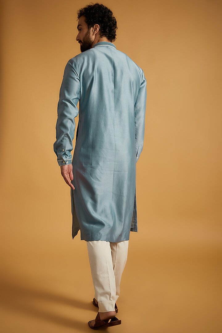 Light Blue Chanderi Hand Embroidered Kurta Set by Countrymade at Pernia's Pop Up Shop
