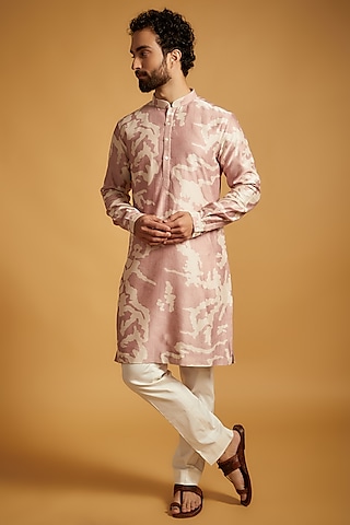 Old Rose Pink Chanderi Silk Printed Kurta by Countrymade