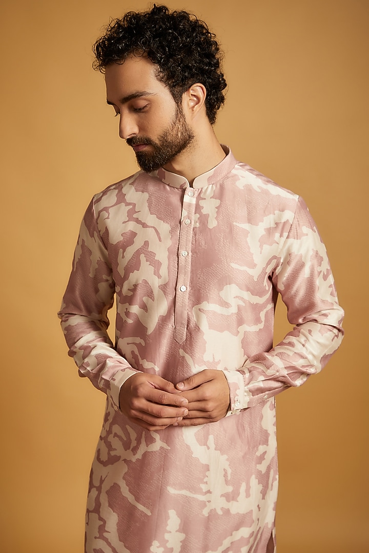 Old Rose Pink Chanderi Silk Printed Kurta by Countrymade at Pernia's Pop Up Shop