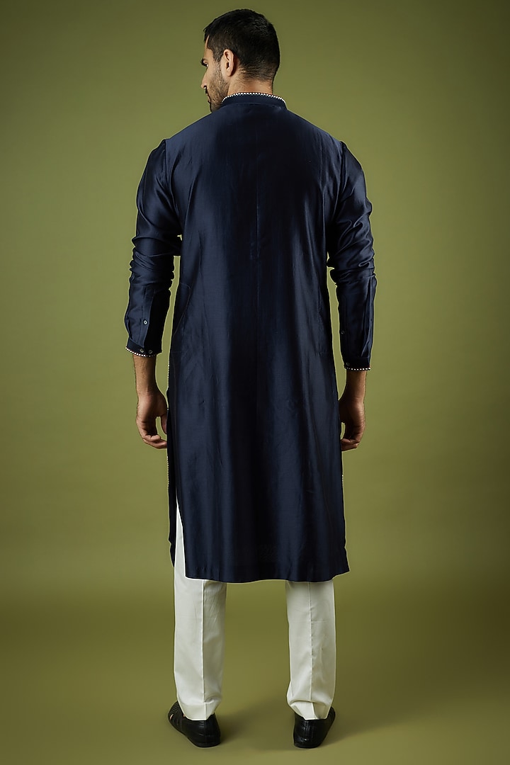 Navy Blue Chanderi Embroidered Kurta Set by Countrymade at Pernia's Pop Up Shop