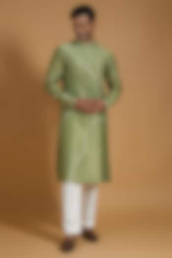 Sage Green Cotton Silk Hand Embroidered Kurta Set by Countrymade