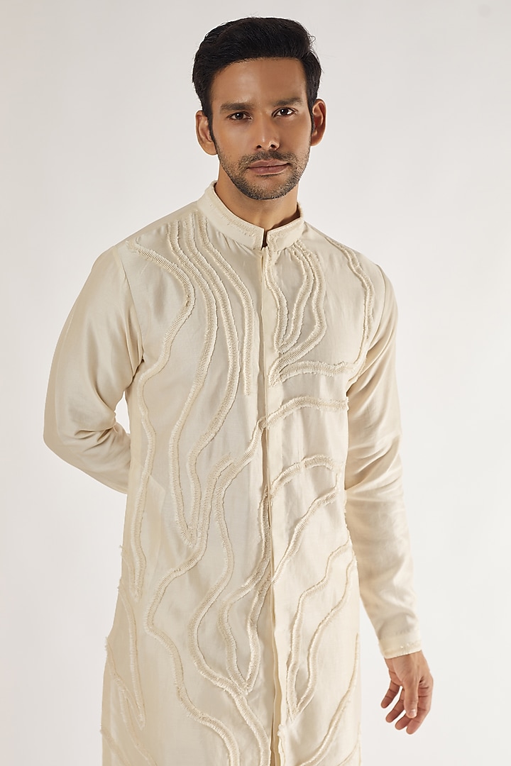 Ivory Chanderi Hand Embroidered Kurta Set by Countrymade at Pernia's Pop Up Shop