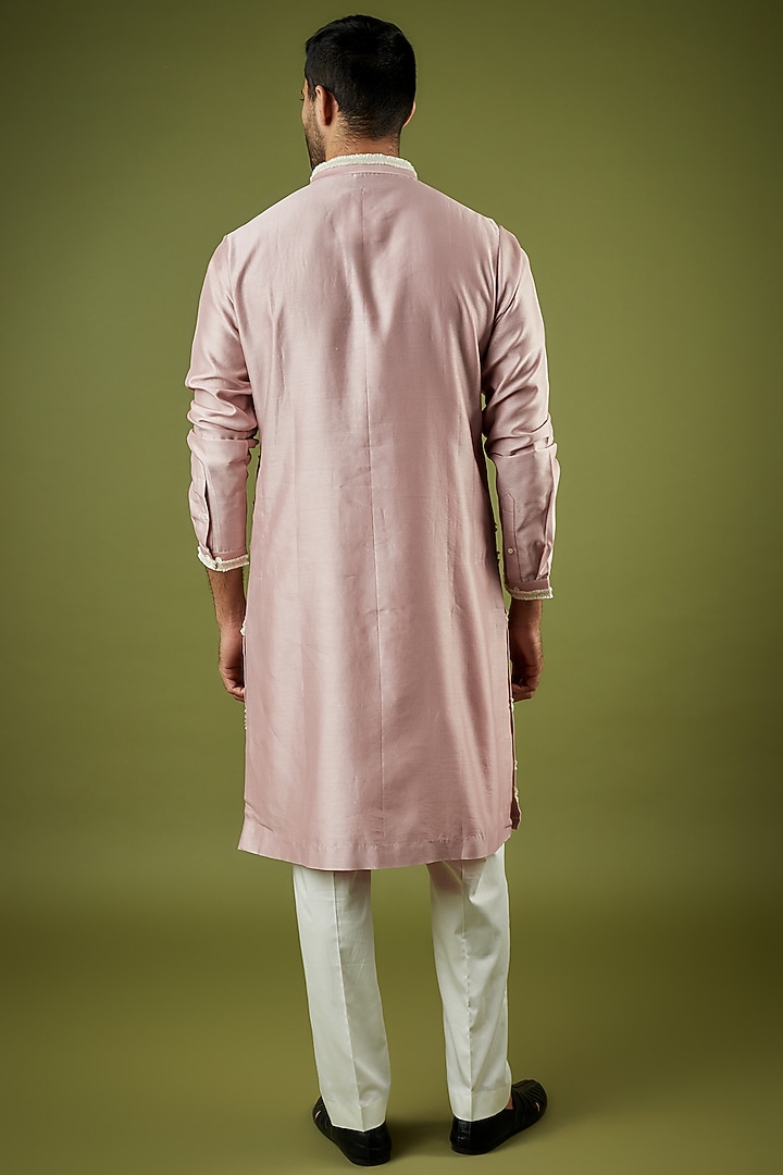 Pink Chanderi Hand Embroidered Kurta Set by Countrymade at Pernia's Pop Up Shop