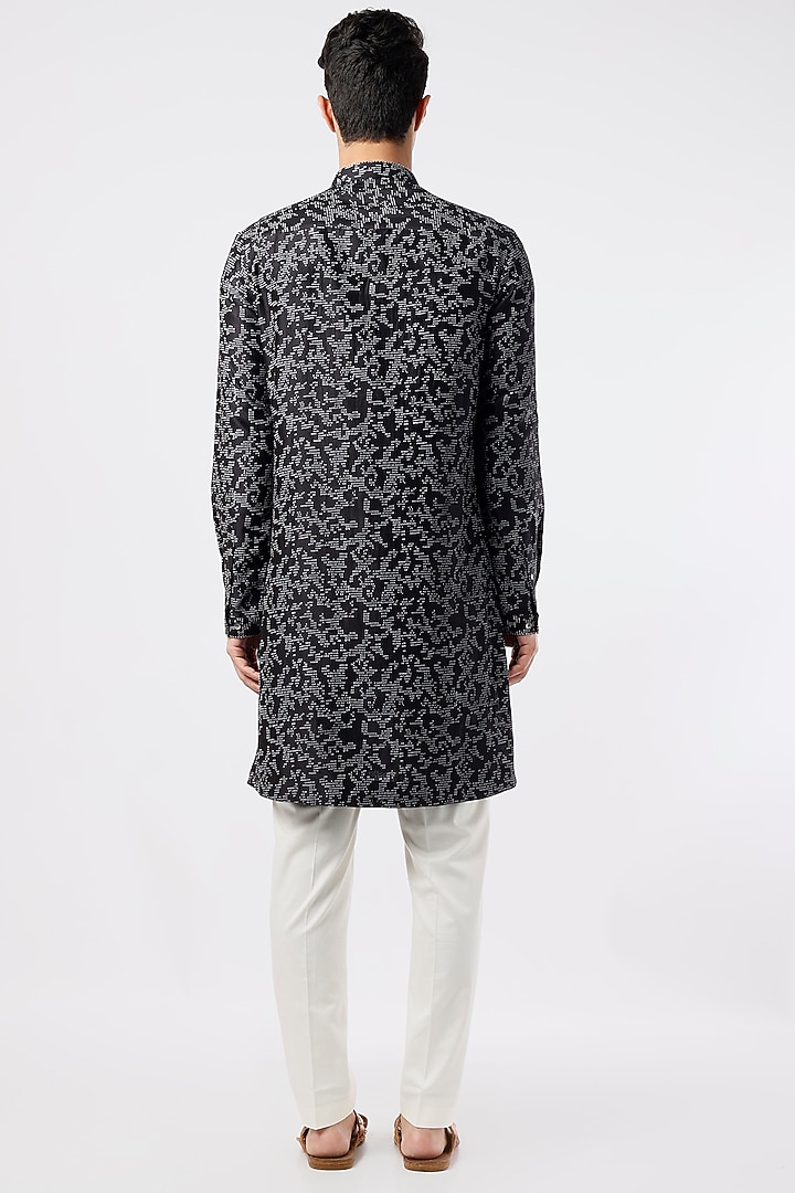 Black Chanderi Block Printed Kurta Set by Countrymade at Pernia's Pop Up Shop