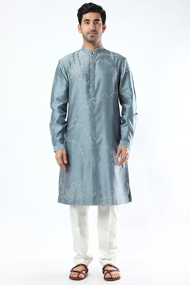 Blue Embroidered Kurta Set by Countrymade