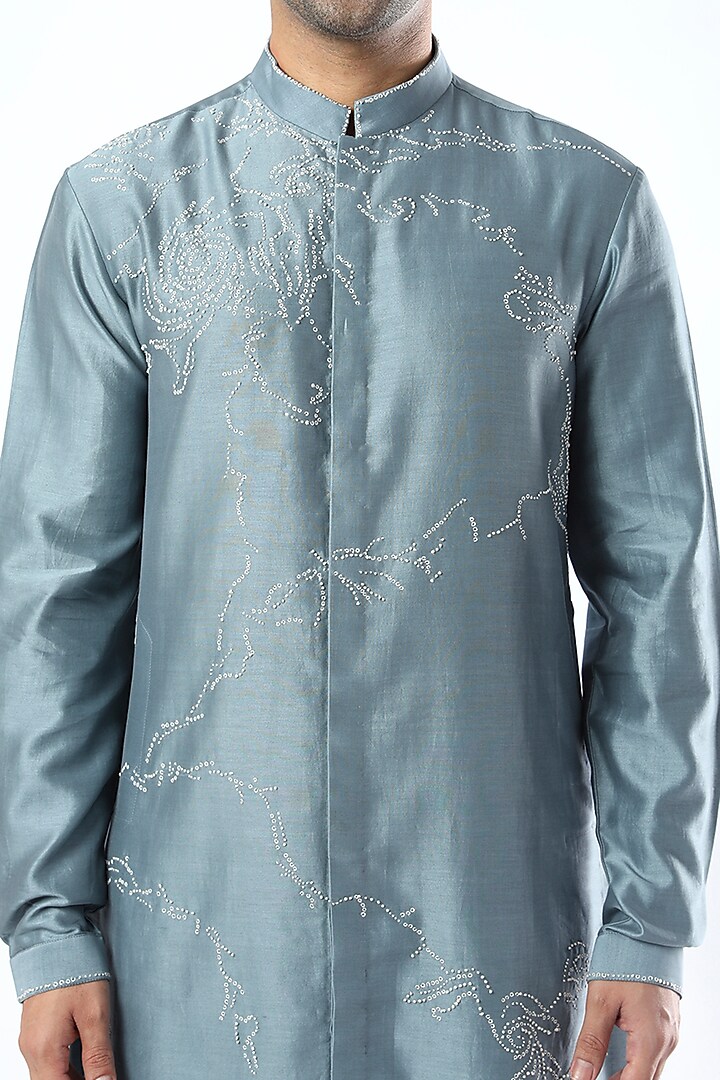 Blue Chanderi Embroidered Kurta Set by Countrymade at Pernia's Pop Up Shop