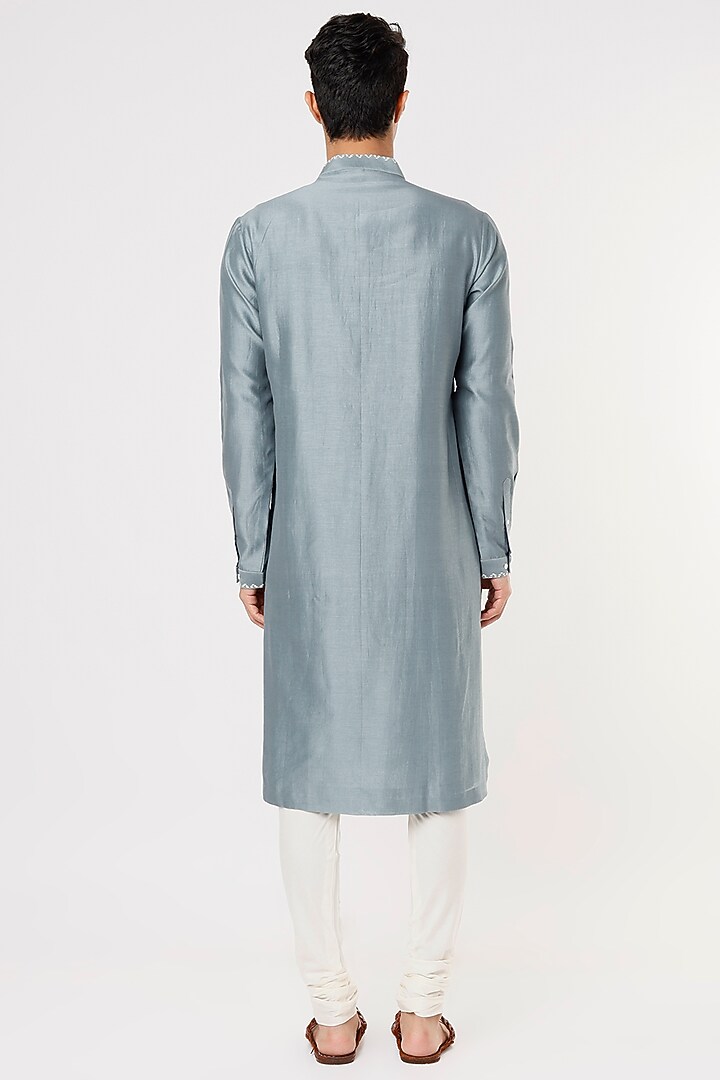 Blue Chanderi Embroidered Kurta Set by Countrymade at Pernia's Pop Up Shop
