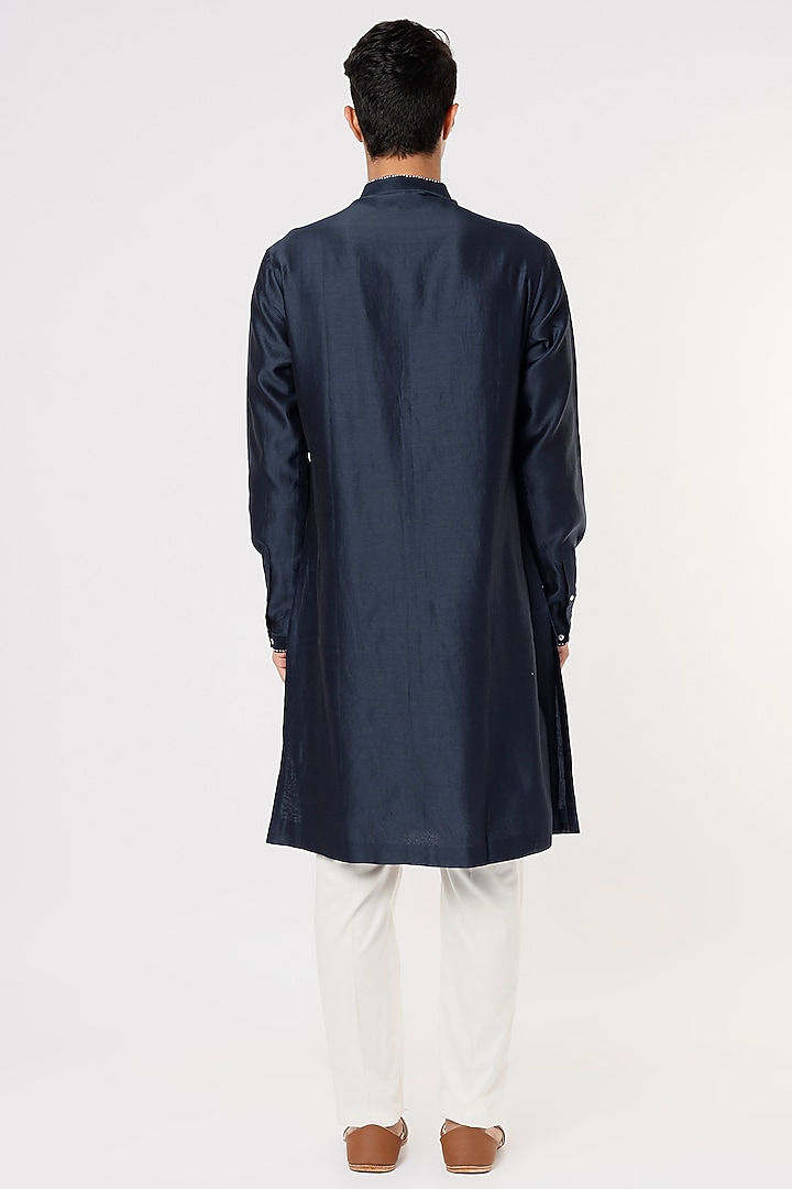 Navy Blue Chanderi Embroidered Kurta Set by Countrymade at Pernia's Pop Up Shop
