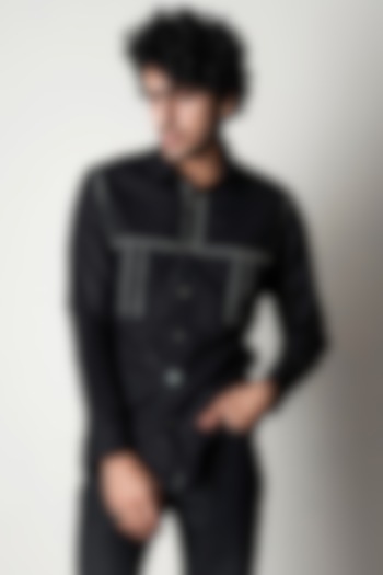 Black Linen Shirt With Embroidery by Countrymade