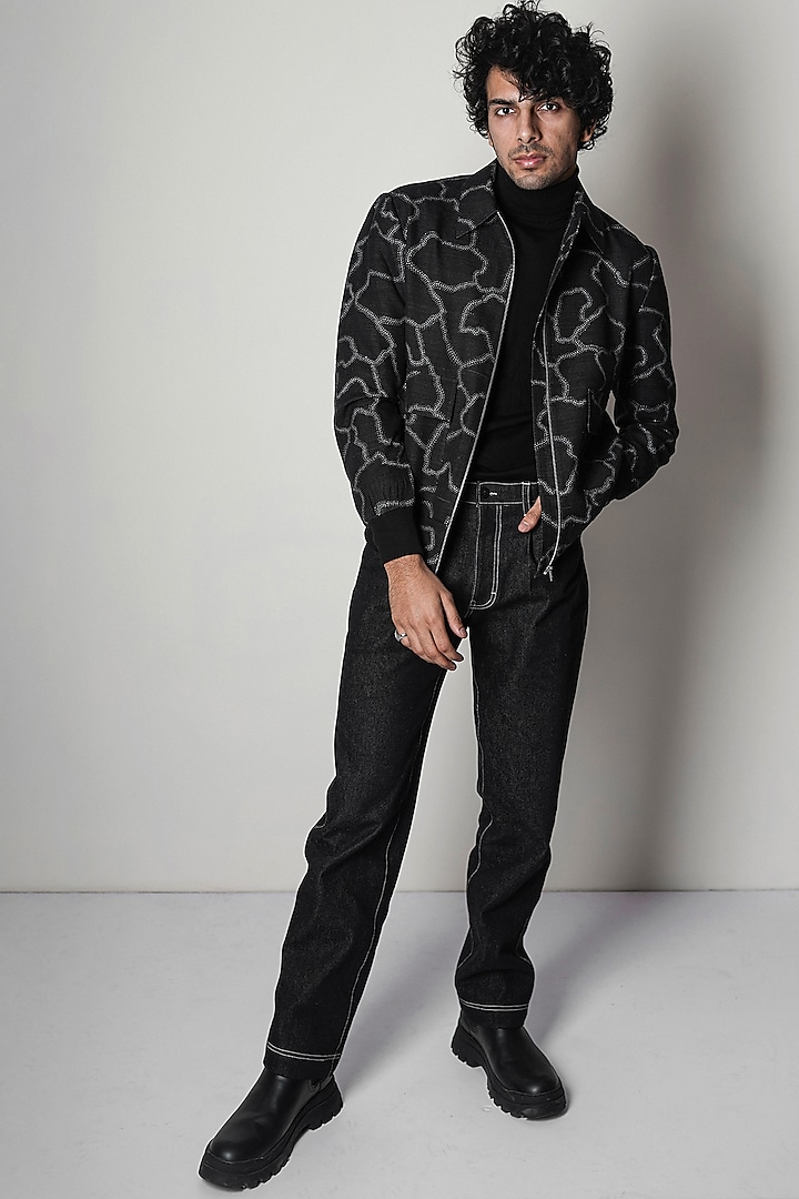Black Printed Bomber Jacket by Countrymade