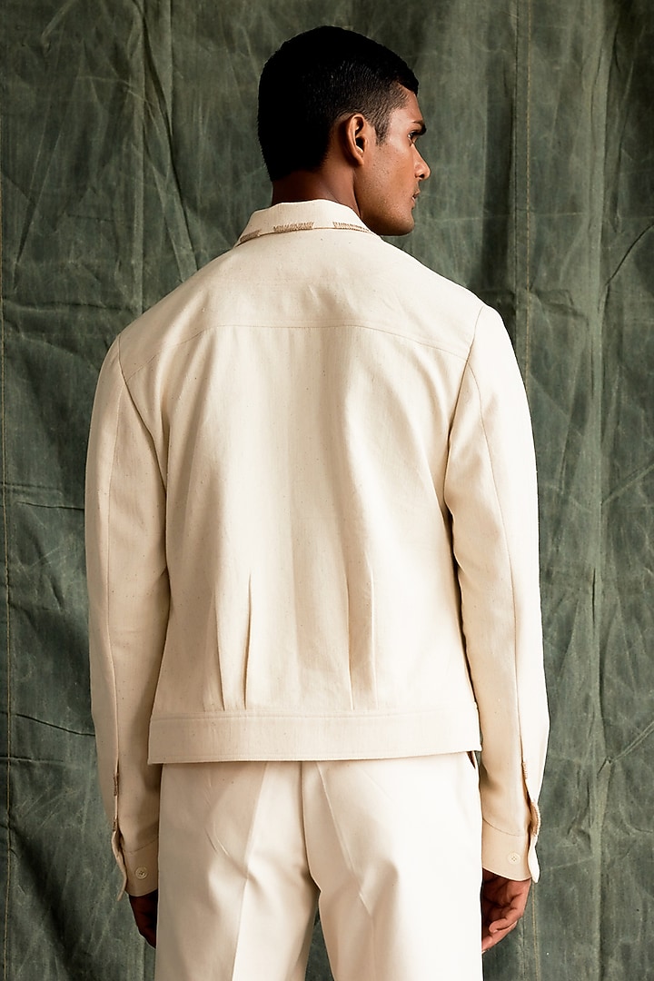 Ecru Organic Handloom Cotton Denim Jacket by Countrymade at Pernia's Pop Up Shop