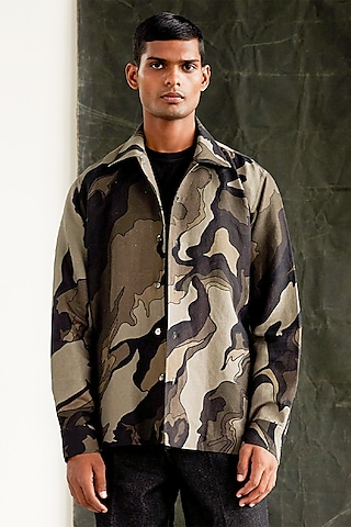 Multi-Colored Hemp Cotton Printed Camouflage Shirt by Countrymade